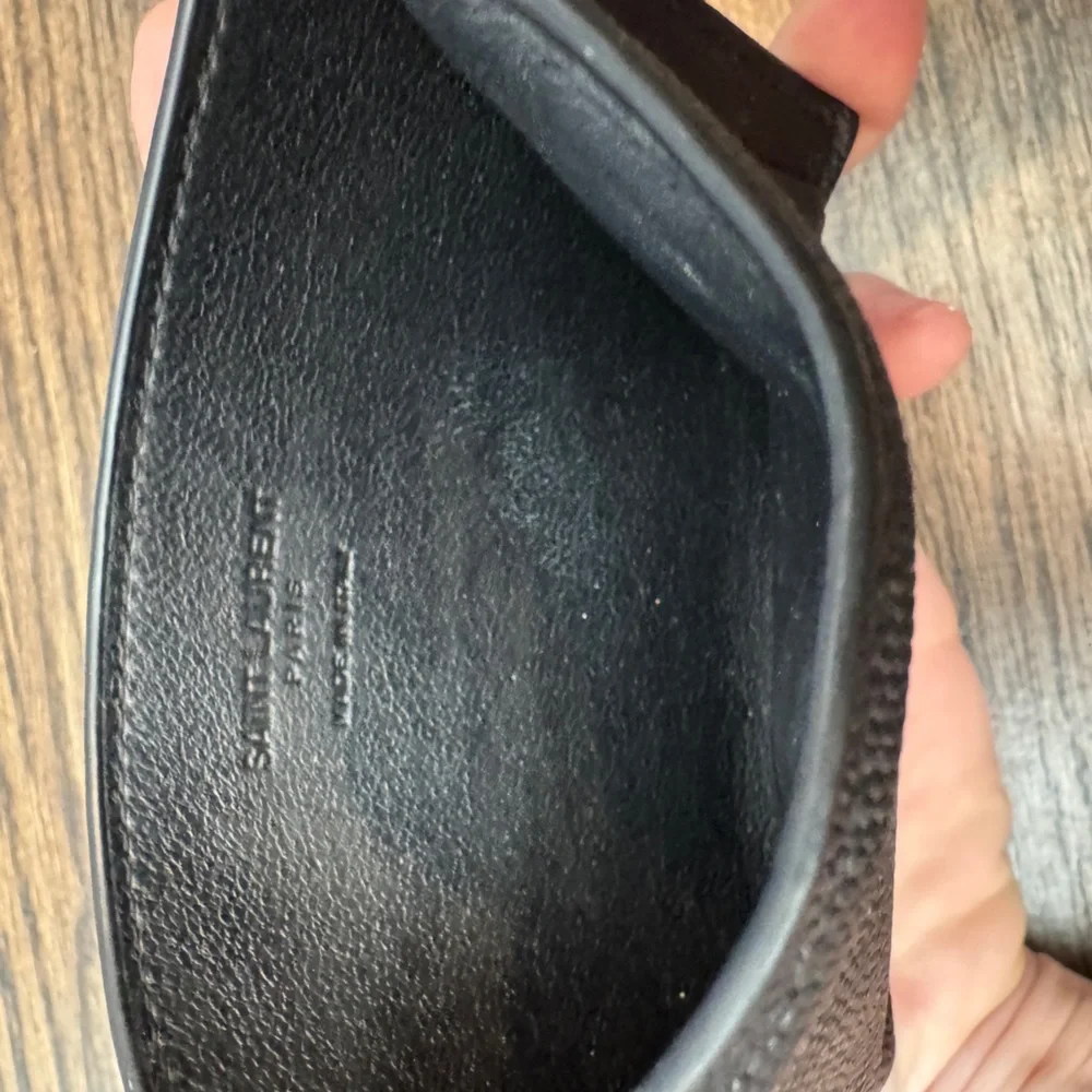 Saint Laurent (YSL) Unisex Pebbled Leather Card Holder in Black